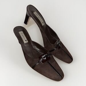 Brighton Wanda Brown Suede Mule Heels Silver Heart Embellishment‎ Size: 11